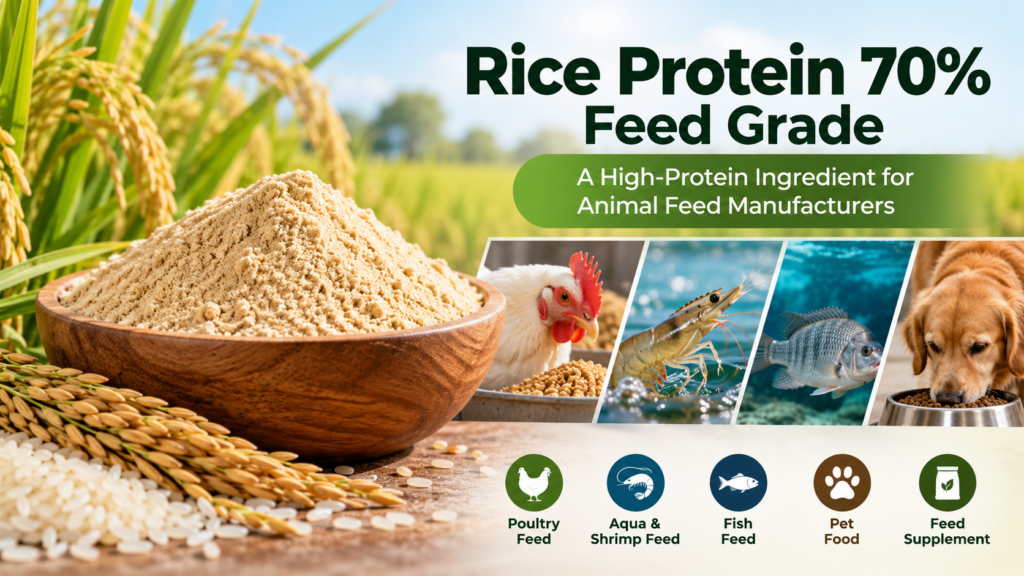 Rice Protein 70% Feed Grade for animal feed manufacturing